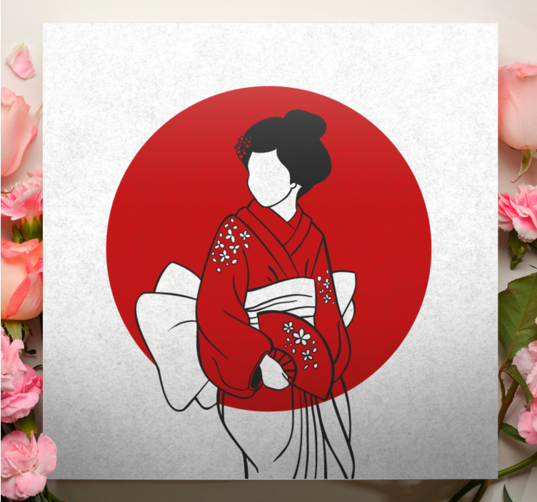 Orientalsk lerretstrykk tradisjonell kimono eleganse - Tenstickers
