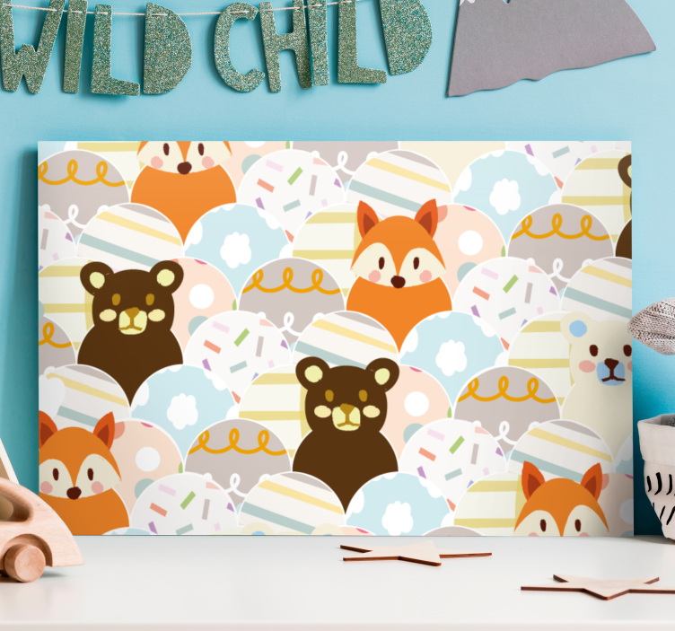 Patchwork bjørn og rev design lerretsbilde spedbarn - Tenstickers