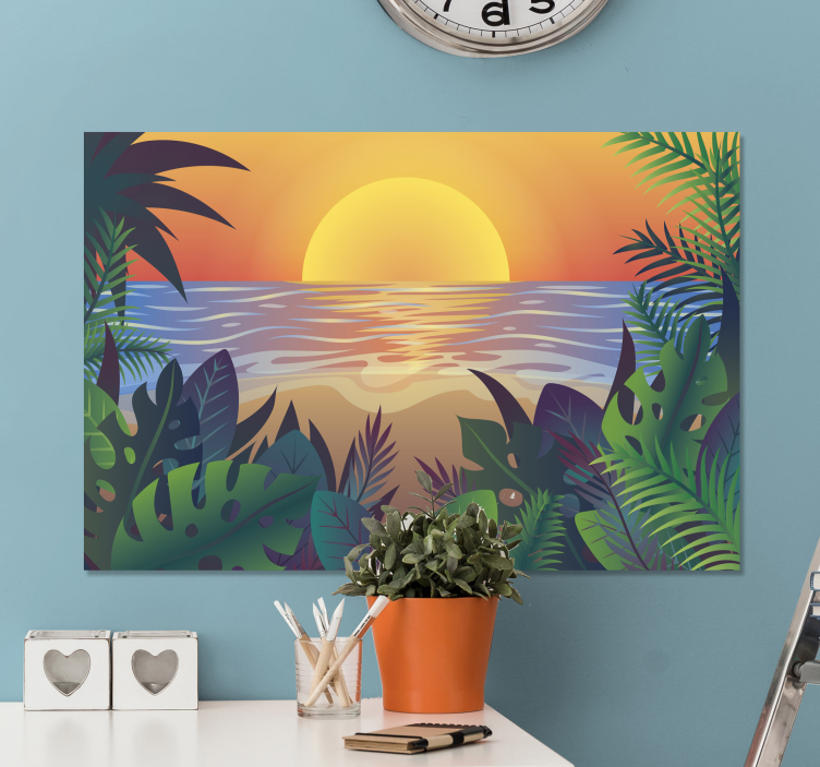 Retro sun bearch landscape canvas - Tenstickers