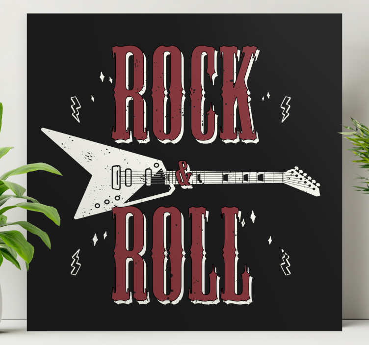 Rock n' roll med gitardesign lerretsbilde soverom - Tenstickers