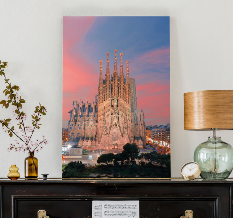 Sagrada familia solnedgang byer lerretsbilde - Tenstickers