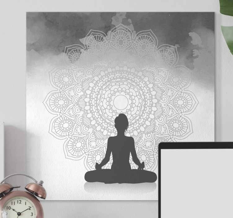 Silhuett meditasjon mandala lerretsbilde - Tenstickers