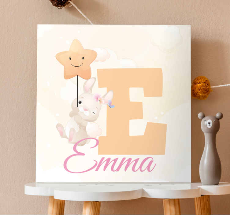 Søt dyr kanin med navn lerretsbilde tilpasset - Tenstickers