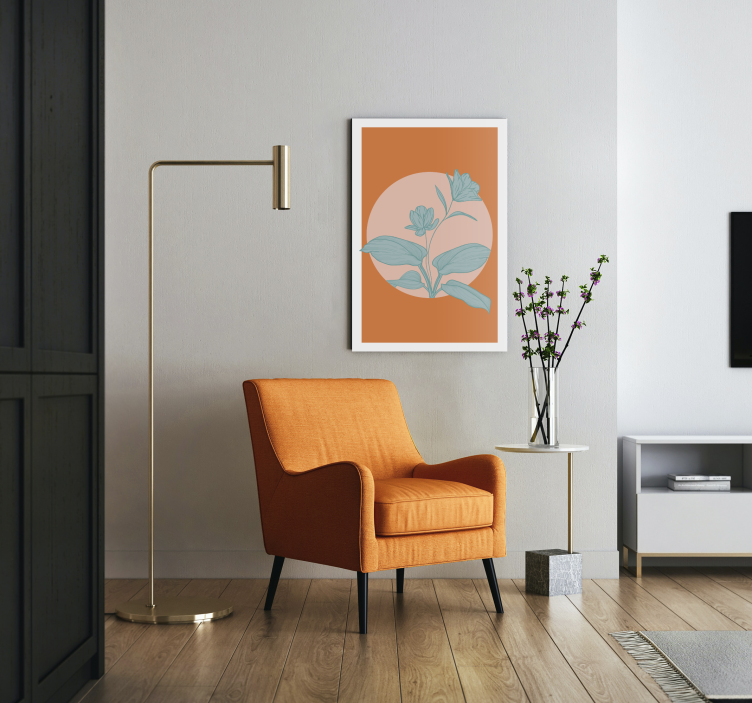 Oransje stilisert illustrasjon blomst lerretsbilde - Tenstickers