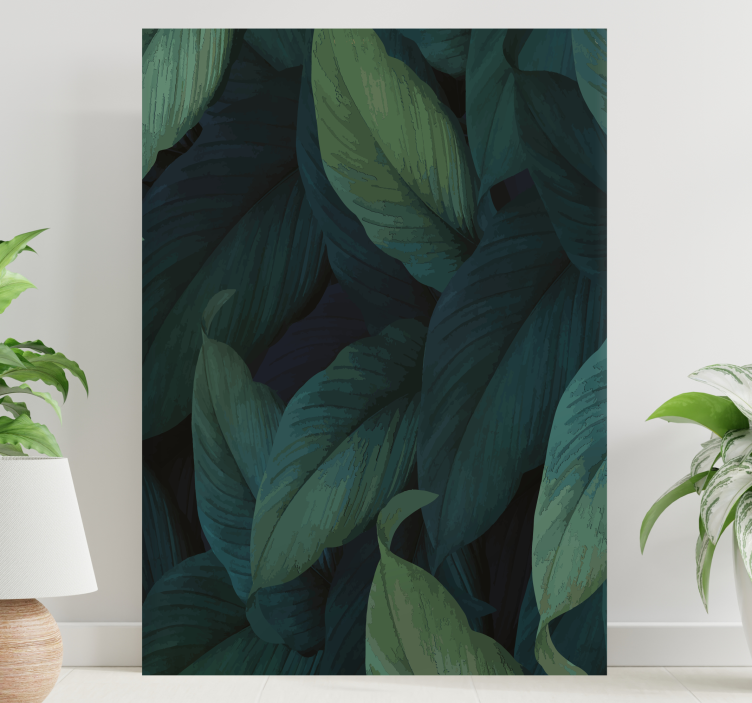 Store grønne blader dypt mønster Lerretsbilde planter - Tenstickers