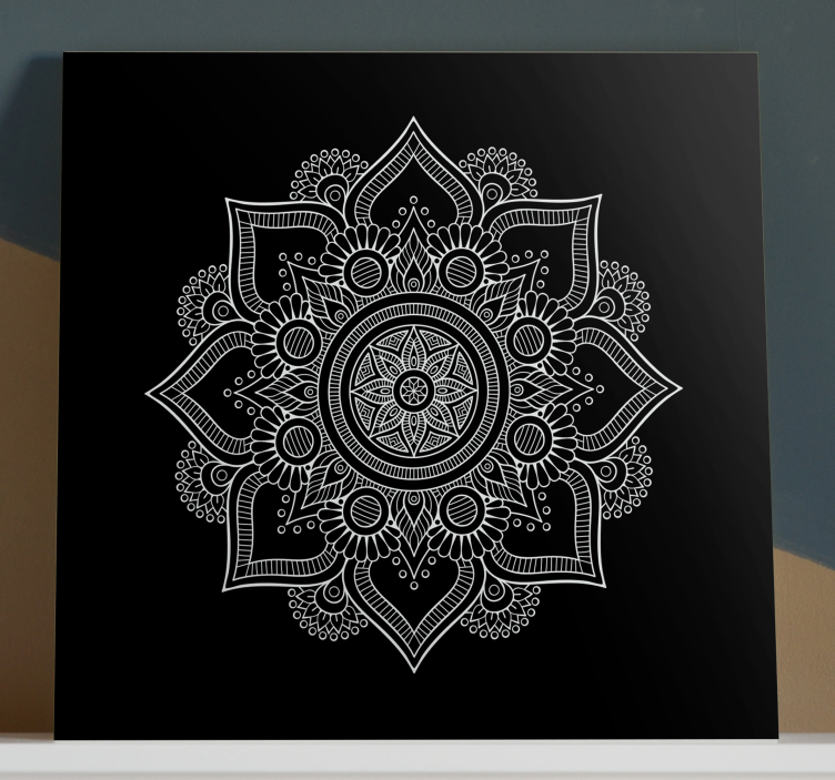 Svart og hvitt mandala lerret vegg kunst - Tenstickers