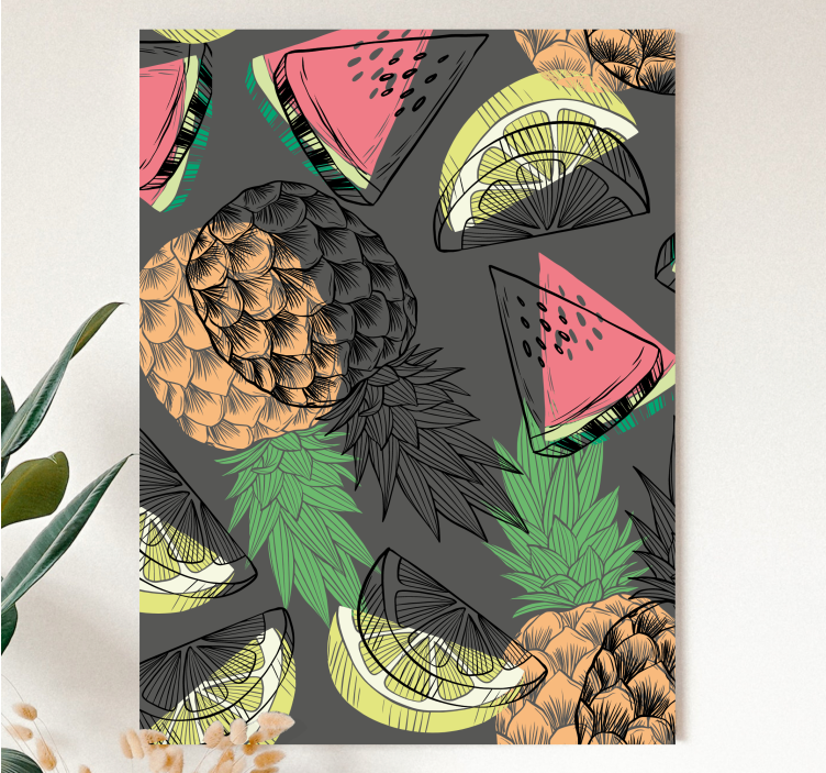 Tropisk ananas motif frukt stillbilde lerretsbilde - Tenstickers
