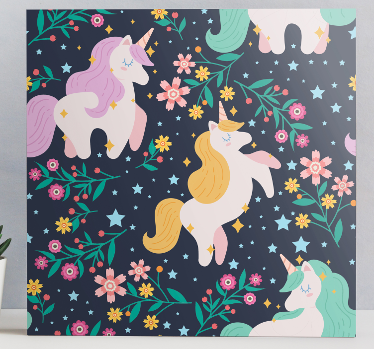 Unicornios flores estrellas unicorn veggtrykk - Tenstickers