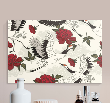 Lerretsbilde mandala traner og blomster - Tenstickers