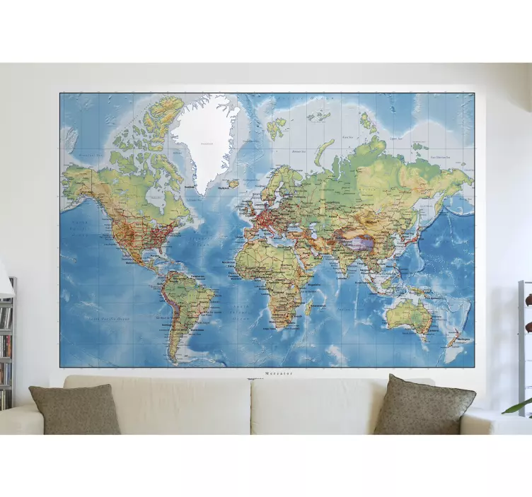 World atlas map wall sticker - Tenstickers