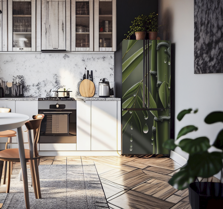 Vinyl Bambus med dråper kjøleskap klistremerke - Tenstickers