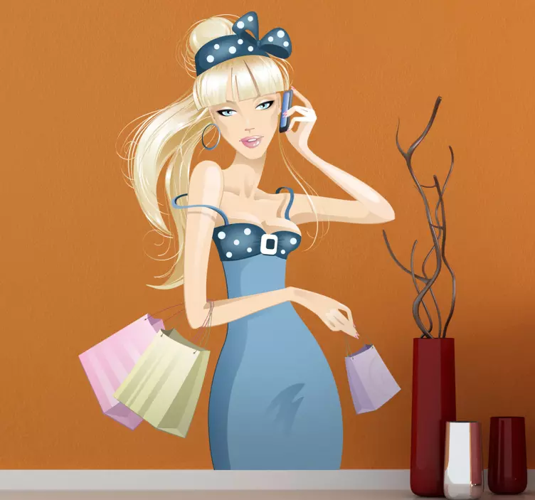 Blond jente shopping vegg klistremerke - Tenstickers
