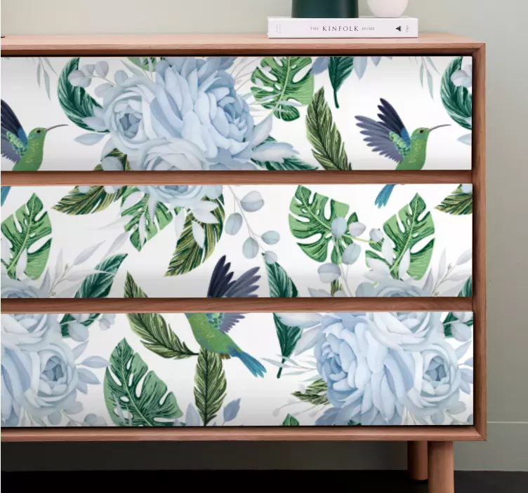 Tropisk kolibri blomster klistremerke møbler - Tenstickers