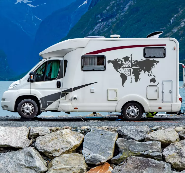 Verdenskart og kompass for campingvogntegning - Tenstickers