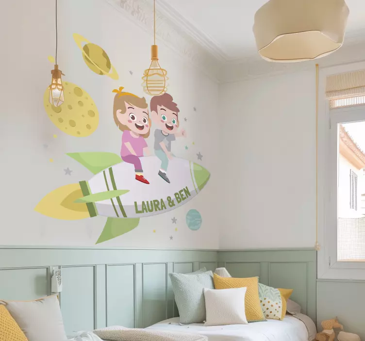 Brødre på en rakett klistremerke verdensrommet - Tenstickers