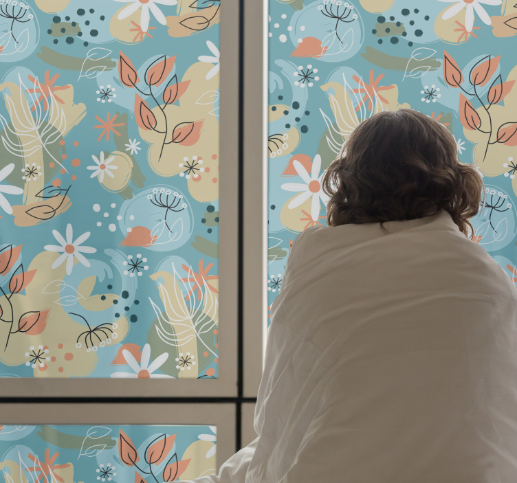 Abstrakt, flat, floral bakgrunn klistremerker til vindu - Tenstickers