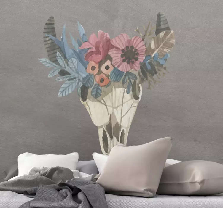 Akvarell bull skull floral vegg klistremerke - Tenstickers
