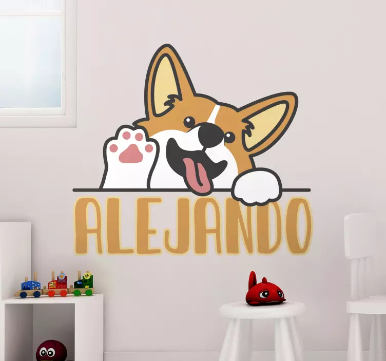 Anime corgi vinke illustrasjon klistremerke - Tenstickers