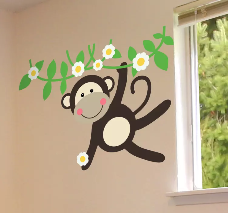 Ape svingende fra blomster klistremerke - Tenstickers