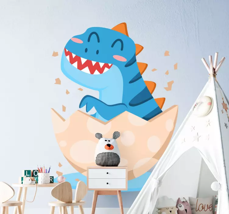 Baby dino kommer ut av egg dinosaur klistremerke - Tenstickers