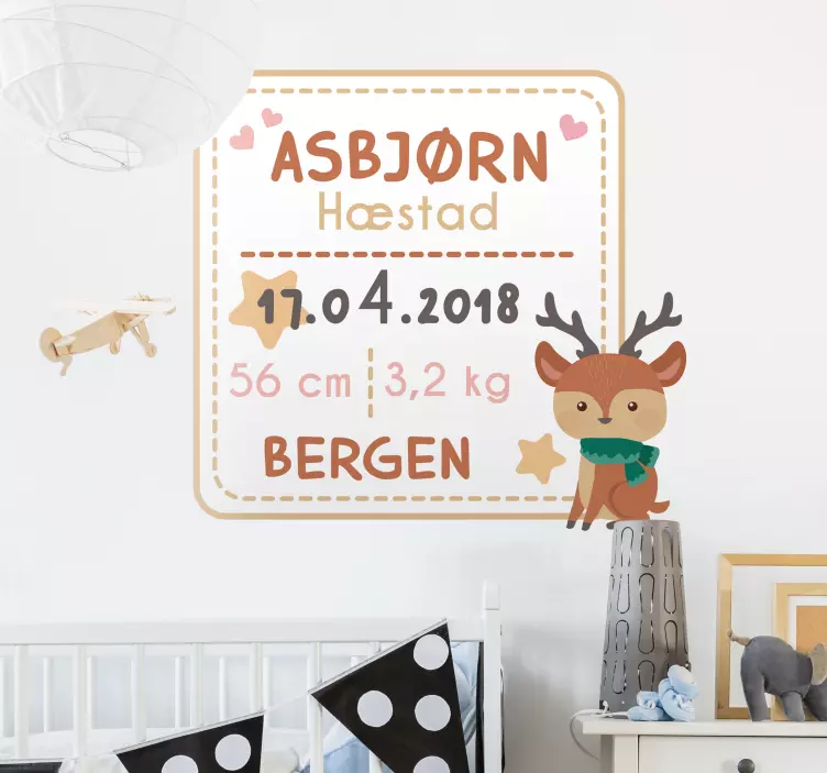 Baby fødselsattest vegg klistremerker for barn - Tenstickers