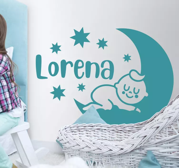 Baby på måne med stjerner illustrasjon sticker - Tenstickers