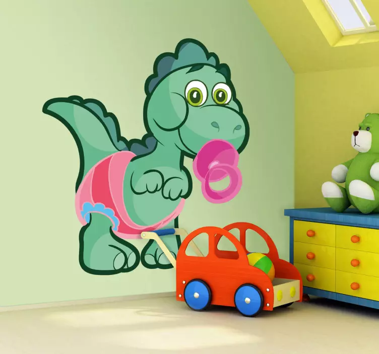 Barn klistremerker baby grønn dinosaur - Tenstickers