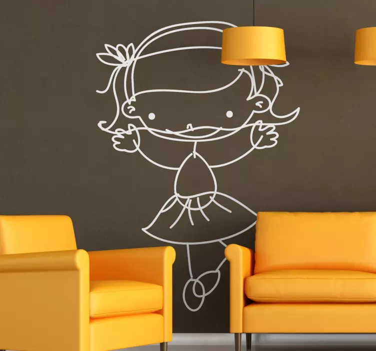 Barn klistremerker liten jente skisse - Tenstickers