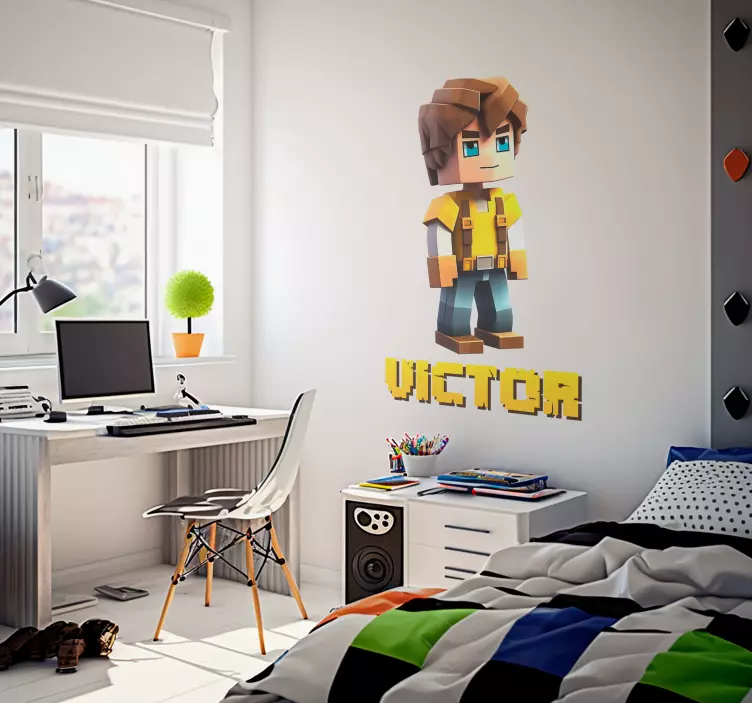 Barn blokkhoder spill dekal med navn - Tenstickers