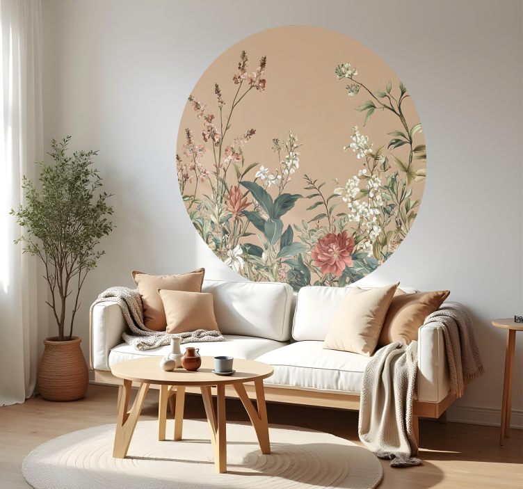 Beige cercle floral helligdom wallsticker - Tenstickers