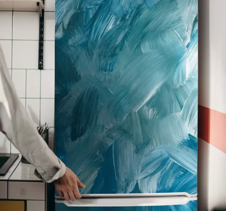 Blå abstrakt penselstrøk klistremerke kjøleskap - Tenstickers