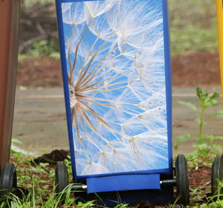 Klistremerke med løvetannbeholder i blå bakgrunn - Tenstickers