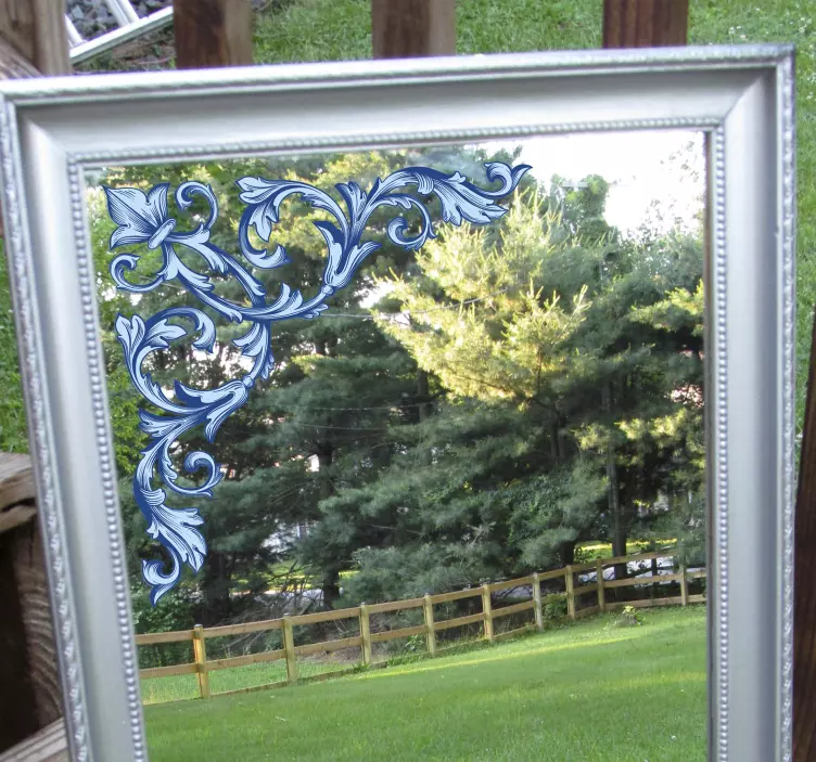 Blå, blomsterhjørne speil klistremerke - Tenstickers