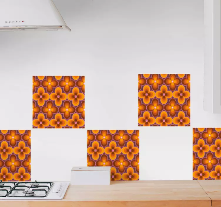 Blomst retro groovy mønster flis klistremerke - Tenstickers