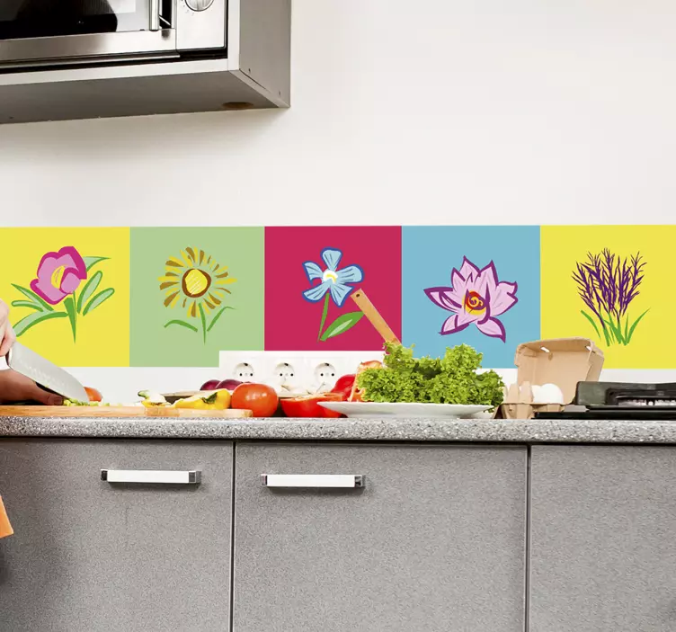 Blomster fliser vinyl klistremerke - Tenstickers