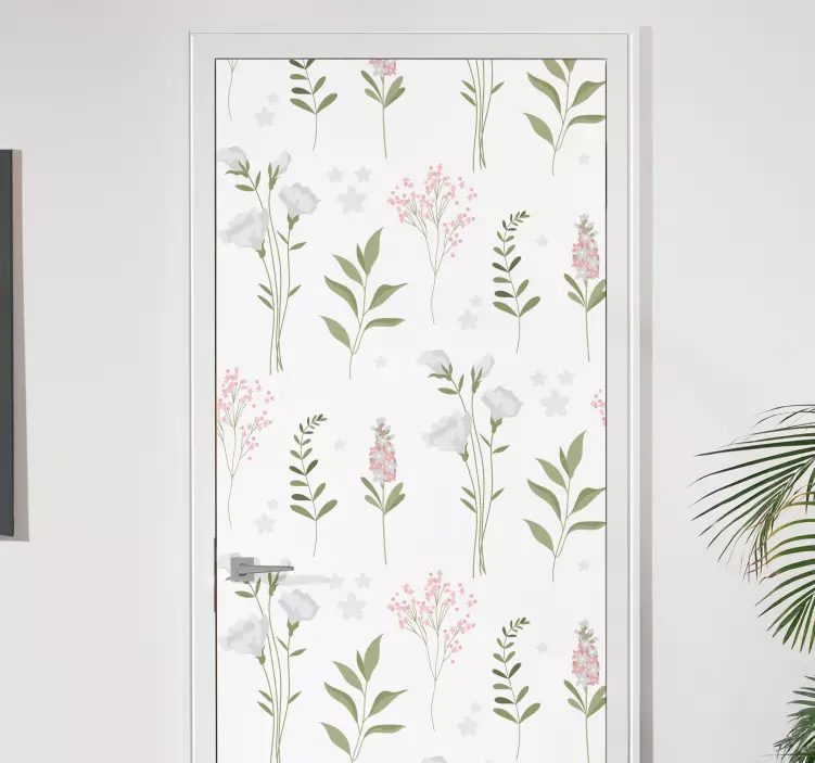 Klistremerke til dør med blomstret beige design - Tenstickers