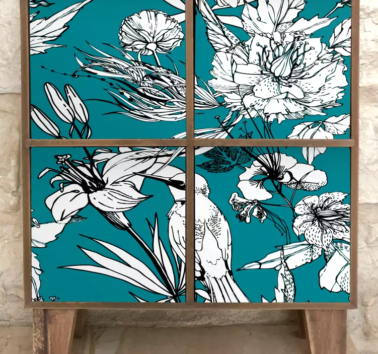 Blomsterfuglmønstre klistremerke møbler - Tenstickers