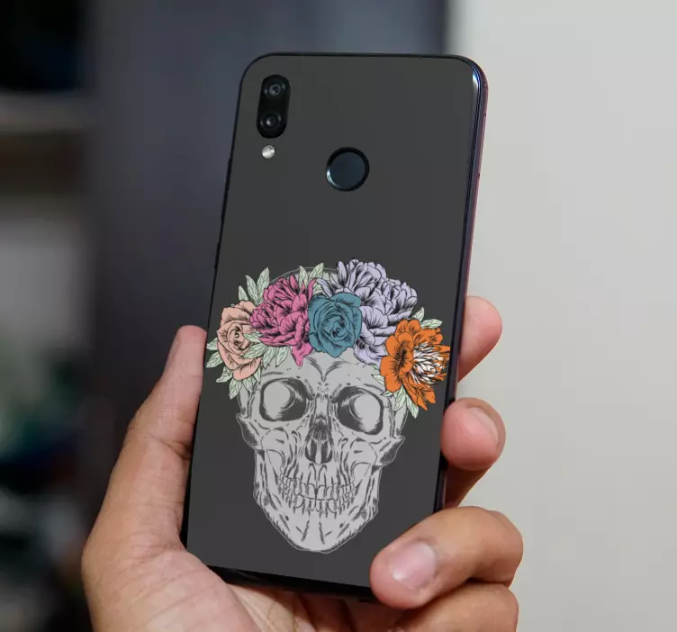 Blomsterhodeskallemotiv Huawei-klistremerke - Tenstickers