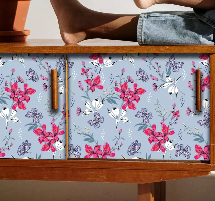 Blomstermønster med sommerfugler klistremerke dyr - Tenstickers