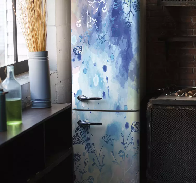Blomster tegning og sommerfugler kjøleskapsklistremerke - Tenstickers