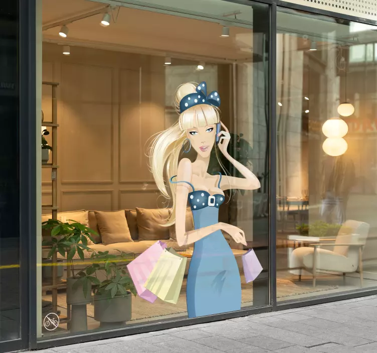 Blond jente shopping vegg klistremerke - Tenstickers