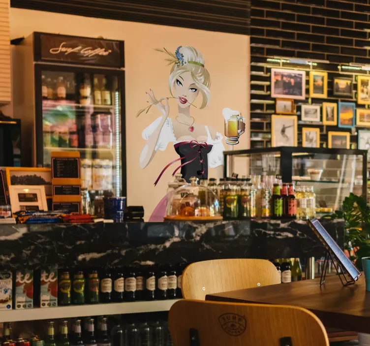 Blond servitør oktober klistremerke - Tenstickers