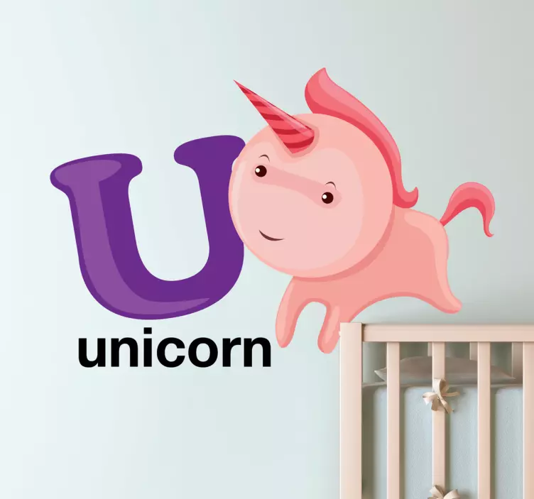 Bokstav u for unicorn barn klistremerke - Tenstickers