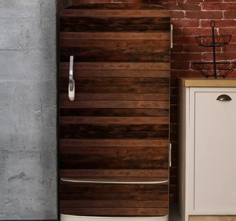 Brune horisontale planker klistremerke kjøleskap - Tenstickers