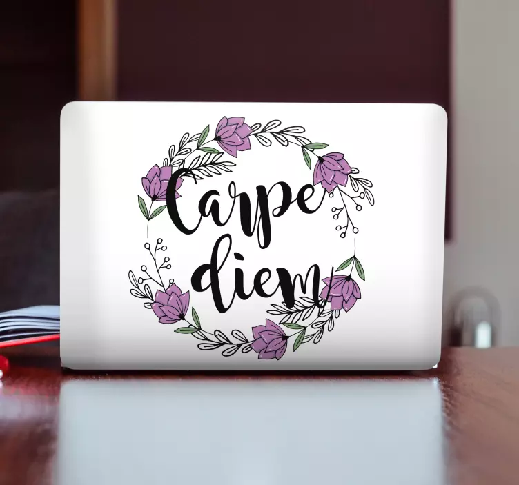 Carpe diem fargerikt blomstermønster laptop sticker - Tenstickers