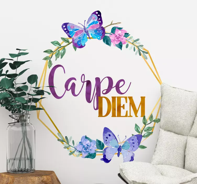 Carpe diem med blomster stue innredning - Tenstickers