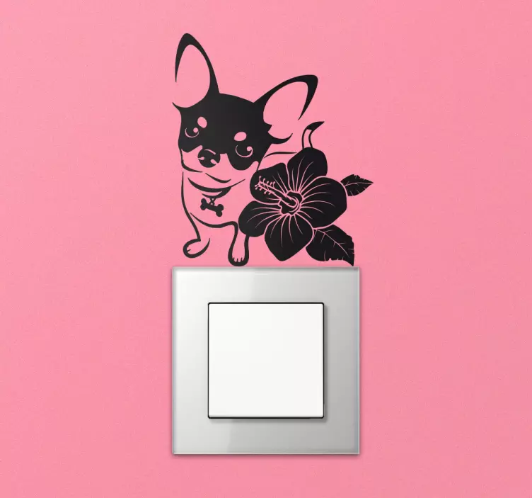 Chihuahua med blomsterlysbryter-klistremerke - Tenstickers
