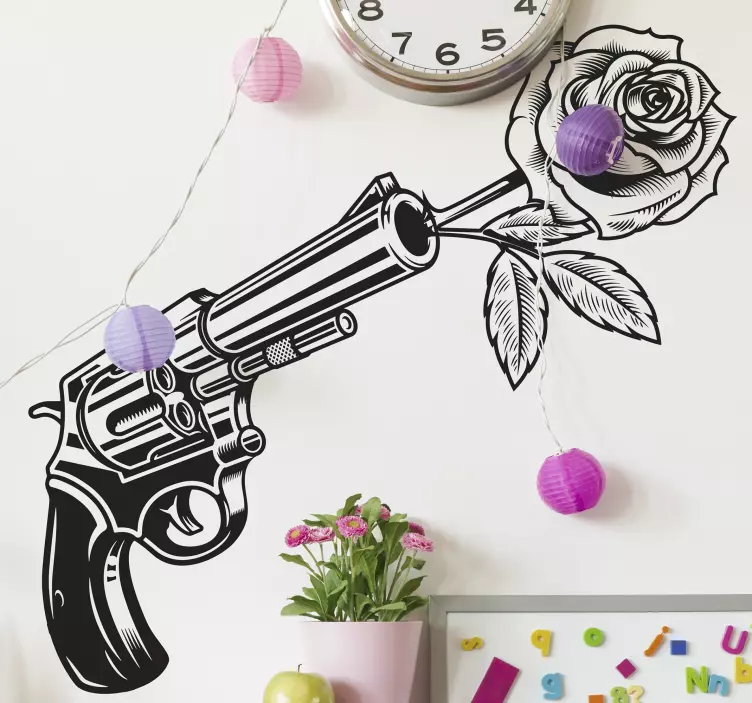 Cowboy revolver og rose vegg klistremerke - Tenstickers