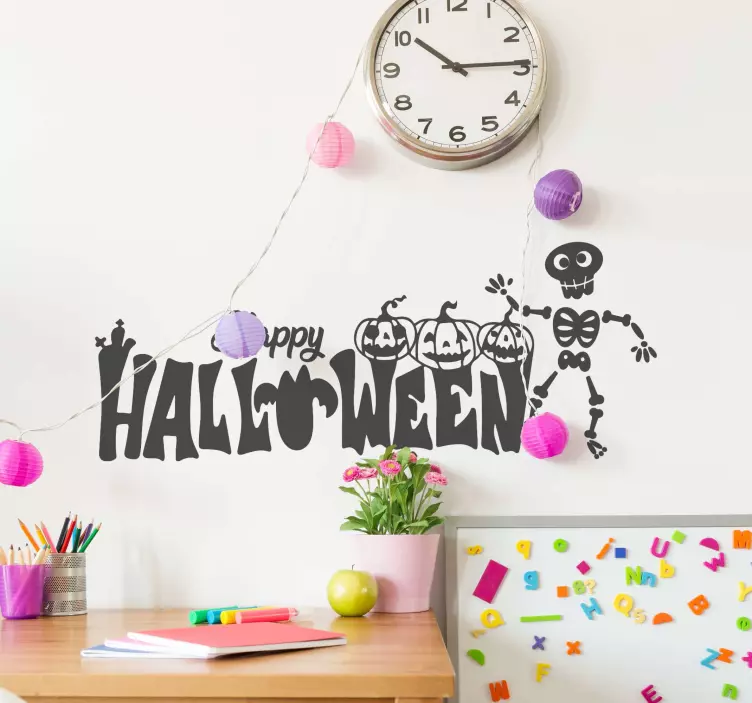 Dansende skjelett med tekst halloween-klistremerke - Tenstickers
