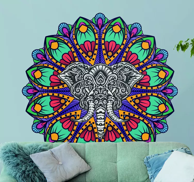 Dekorativt klistremerke fargerik elefant mandala - Tenstickers
